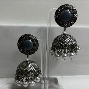 Oxidized gray and Black Jhumka Earrings